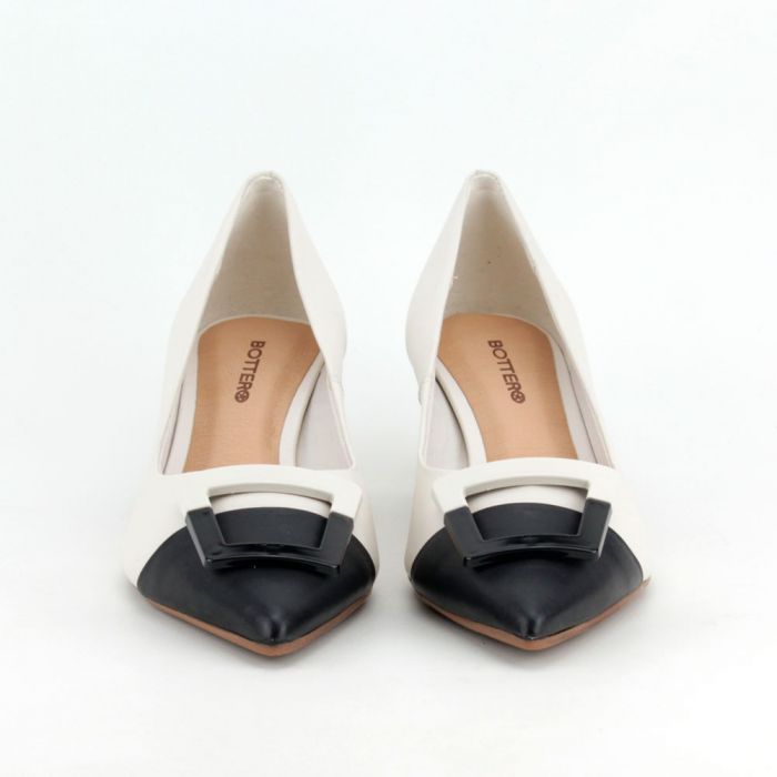 Sapato Feminino Scarpin Bicolor Bottero Off White Preto 354608