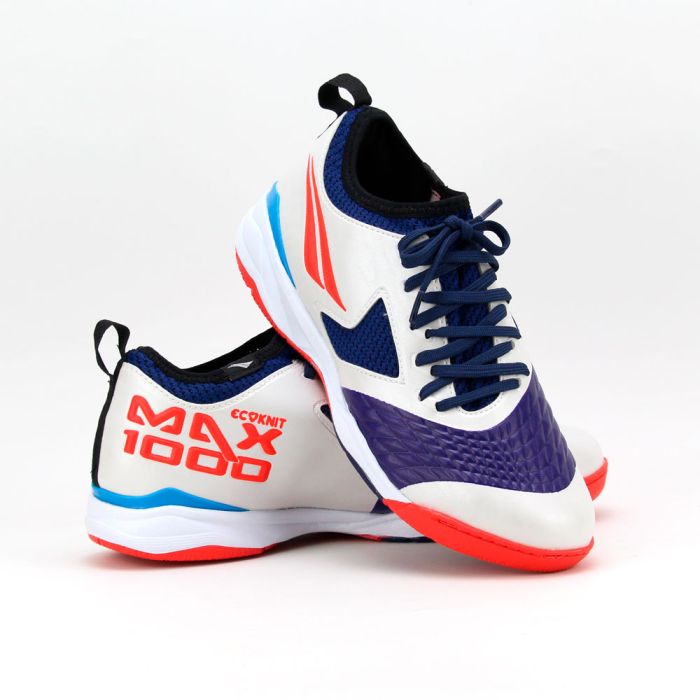 Chuteira Futsal Penalty Max 1000 Ecoknit Branco/ Coral/ Azul 124223