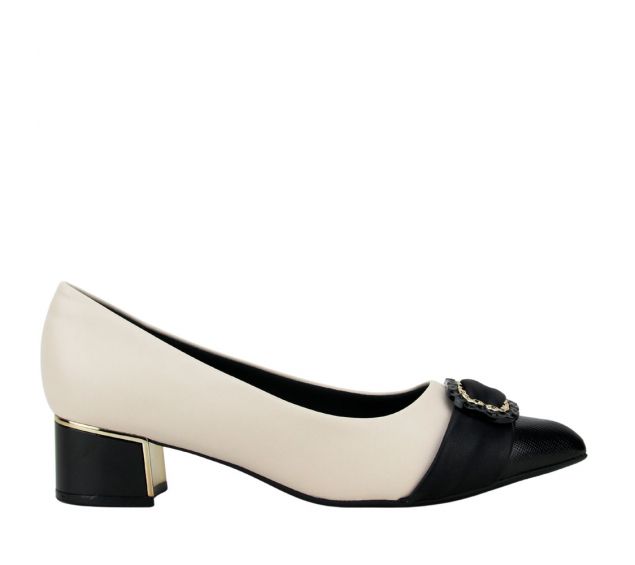 Scarpin Feminino Piccadilly Médio 739139 Off White/ Preto