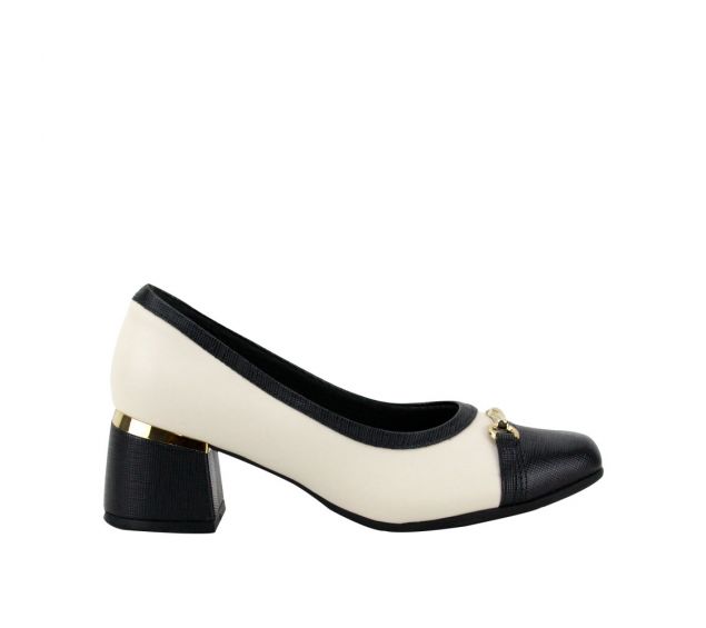 Sapato Feminino Piccadilly Salto Bloco Off White - Preto 748015