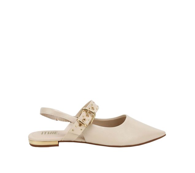 Sapato Feminino Slingback Baixo Ithie Verniz Aveia T2019-067