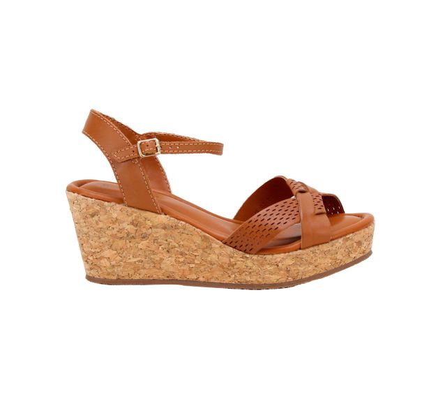 Sandália Feminina Anabela Bottero Couro Caramelo 372801