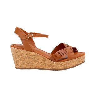 Sandália Feminina Anabela Bottero Couro Caramelo 372801